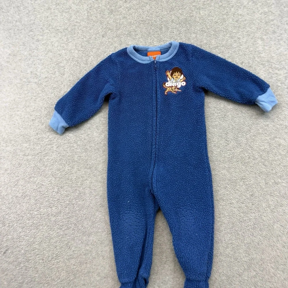 Y2K Go Diego Go Nick‎ Jr Embroidered Onezy Footsie Boys Baby 18M Blue 2008 VTG
